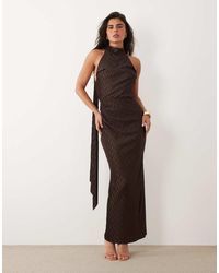 ASOS - Zigzag Plisse Scarf Neck Maxi Dress - Lyst