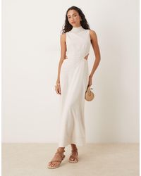 ASOS - High Neck Linen Midaxi Dress With Cutout Waist - Lyst