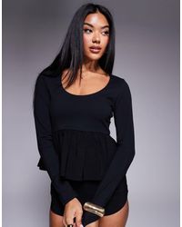 ASOS - Scoop Neck Long Sleeve Top With Peplum Hem - Lyst