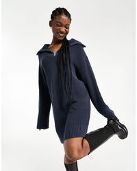 Weekday - Vestido corto azul oscuro estilo jersey con media cremallera grace exclusivo en asos - Lyst