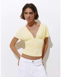 Pull&Bear - Gathered V-Neck Top - Lyst