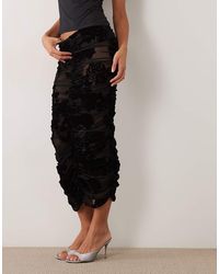 AFRM - Flocked Mesh Mid Rise Elasticated Waistband Ruched Maxi Skirt - Lyst