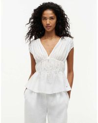 Tommy Hilfiger - Regular Fit Sleeveless Smock Blouse With Linen - Lyst