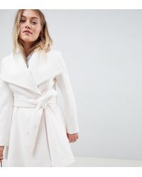 ASOS Asos Design Petite Waterfall Collar Coat With Tie Belt - White