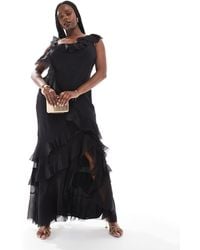 ASOS - Asos Design Curve Asymmetric Shoulder Bias Cut Maxi Dress With Ruffle Details - Lyst