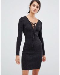 Girls On Film Lace Up Jumper Dress - Black