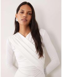 4th & Reckless - Slinky Wrap Ruched Detail Long Sleeve Top - Lyst