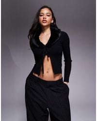 River Island - Faux Fur Trimmed Cardigan - Lyst