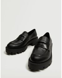 Mango Chunky Leather Flat Loafers - Black