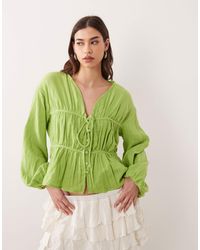 ASOS - Long Sleeve Smock Top With Button Front - Lyst