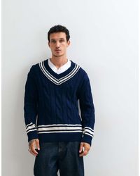 GANT - Mercerized Cottle Cable Knit V-neck Jumper - Lyst