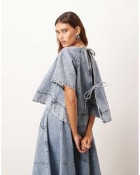 ARRANGE - Top A Maniche Corte Lavaggio Medio Con Cuciture A Vista - Lyst