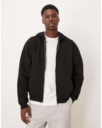 ASOS - Felpa Basic Nera Squadrata E Comoda Con Cappuccio E Zip - Lyst