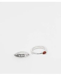 ASOS - Set Van 2 Ringen Met Patroonstructuur En Rode Steen - Lyst