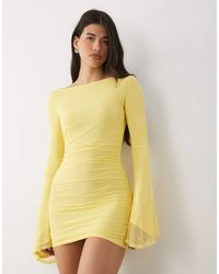 ASOS - Mesh Waterfall Sleeve Ruched Mini Dress - Lyst