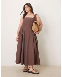 ASOS - Asos Design Curve Scoop Neck Pleat Waist Midi Dress - Lyst
