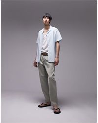 TOPMAN - Short Sleeve Regular Revere Striped Shirt - Lyst