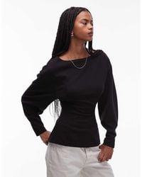 & Other Stories - Blusa Accollata Nera Con Maniche Voluminose E Bordi Smerlati Ricamati Sul Fondo E Sui Polsini - Lyst