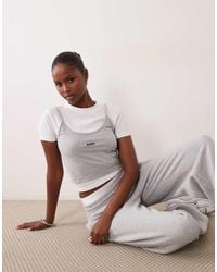 Kaiia - Cotton Rich Cap Sleeve T-shirt And Layered Crop Top - Lyst