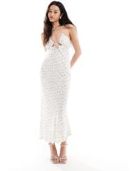 Bershka - Robe dos nu longue avec liens noués à l'avant et imprimé fleuri - écru - Lyst
