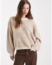 Pieces - Pull texturé en maille contrastante - beige et crème - Lyst