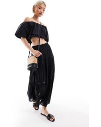 New Look - Jupe mi-longue effet froissé avec volants étagés et empiècements en dentelle - Lyst
