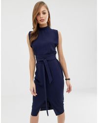 ASOS Split Sleeve Midi Dress With Obi Belt - Blue