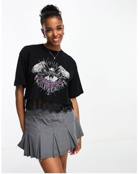 Miss Selfridge - Festival Eagle Graphic Cropped T-shirt With Lace Hem - Lyst
