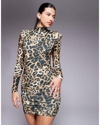 Ruched & Ready - Eyes On You Removable Shoulder Pad Detail High Neck Long Sleeve Sculpting Mini Dress - Lyst
