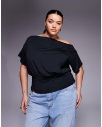 ASOS - Asos Design Curve Slinky Asymmetric One Shoulder Short Sleeve Top With Cinched Waist Detailing - Lyst