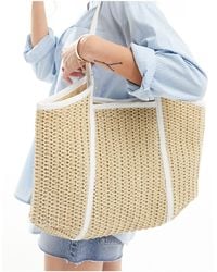 ASOS - Straw Tote Bag With Trim - Lyst