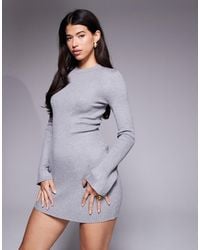 Kaiia - Exclusive Ribbed Knit Flared Sleeve Mini Jumper Dress - Lyst