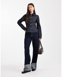 ASOS - Denim Collar Shacket With Seam And Pocket Detail - Lyst