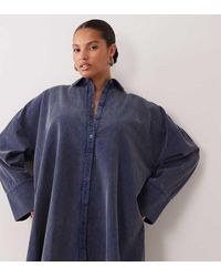 ASOS - Asos Design Curve Oversized Cord Shirt Mini Dress - Lyst
