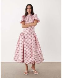 Sister Jane - Dream Polka Dot Jacquard Puff Sleeve Bubble Hem Midi Dress - Lyst