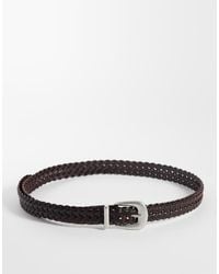 ASOS - Skinny Woven Leather Belt With Silver Curve Buckle And Metal Tip - Lyst