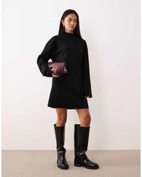 ASOS - High Neck Rib Mini Dress With Centre Seam Detail - Lyst