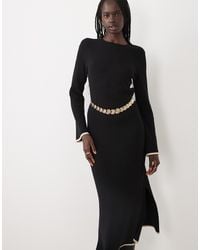 Vila - Robe midi en maille à texture duveteuse avec liserés contrastants s - Lyst