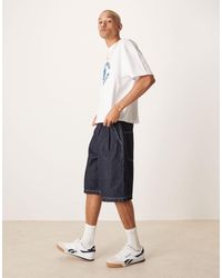 ASOS - Long Length Denim Jorts With Double Pleat - Lyst