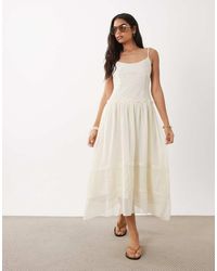 Mango - 100% Cotton Embroidered Cami Maxi Dress - Lyst