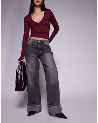 Liquor N Poker - Cinch Midrise Turn Up baggy Denim Jeans With Contrast Stiching - Lyst