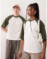 Reclaimed (vintage) - Camiseta Corta Blanco Hueso De Corte Cuadrado Slim Con Mangas Raglán De - Lyst