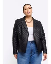 River Island - Plus Faux Leather Quilted Blazer - Lyst