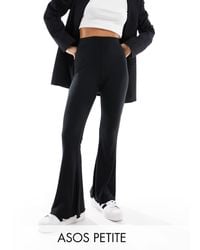 ASOS - Asos Design Petite Rib Flare Trouser With Lettuce Hem - Lyst