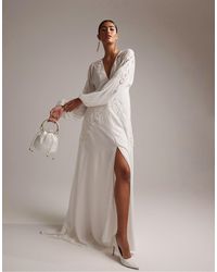 ASOS - Florence Plunge Long Sleeve Wedding Dress With Cutwork - Lyst