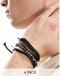 ASOS - 4 Pack Leather And Woven Bracelet - Lyst