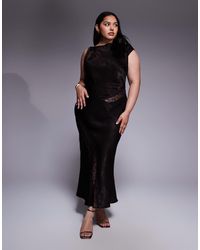 ASOS - Asos design curve - robe longue à encolure bateau en satin biais avec détail dentelle - chocolat - Lyst