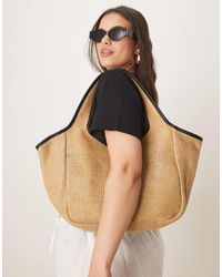ASOS - Straw Tote Bag With Pipping - Lyst