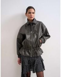 TOPSHOP - Toggle Waist Leather Look Funnel Zip Through Jacket - Lyst