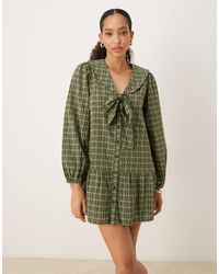 Neon Rose - Bow Detail Check Mini Smock Dress - Lyst